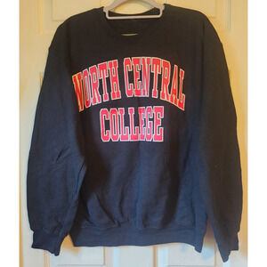 Vintage North Central College Sweatshirt Black Red Collegiate Crewneck Sz XL